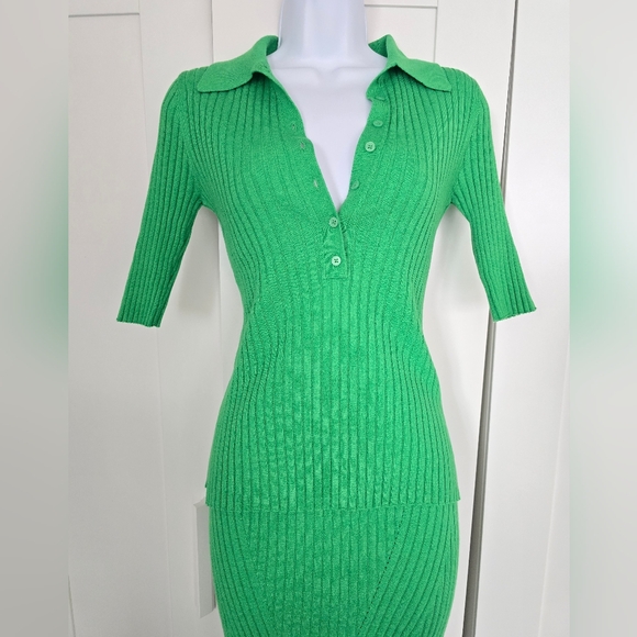 NWOT Rare Retro Fun Ribbed Pointelle Knit Polo & Midi Skirt Set - Picture 4 of 9